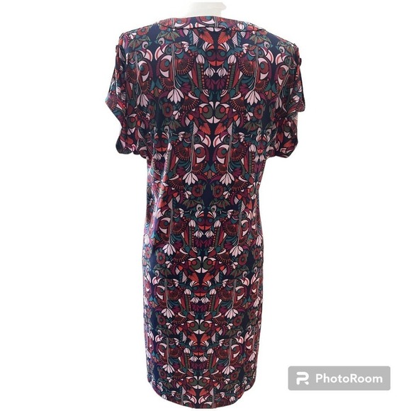 London Times Women's Stretch Short Sleeve V-Neck Shift Dress Navy Size Medium - Picture 4 of 8